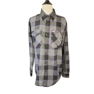 Dixxon Flannel Company The Gift Button Down Mens Medium Skater Grunge Plaid Gray